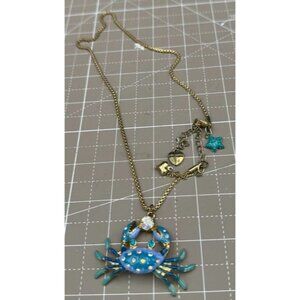 Betsy Johnson Crab Pendant Necklace Crystals Gold-Tone Chain Charm Drops